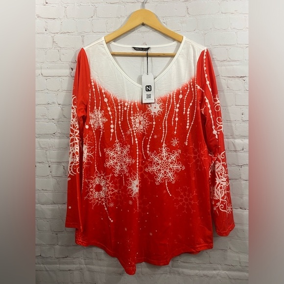 Noracora Tunic Dress Womens Size Large Orange White Geometric Pattern Stretchy - Picture 1 of 7